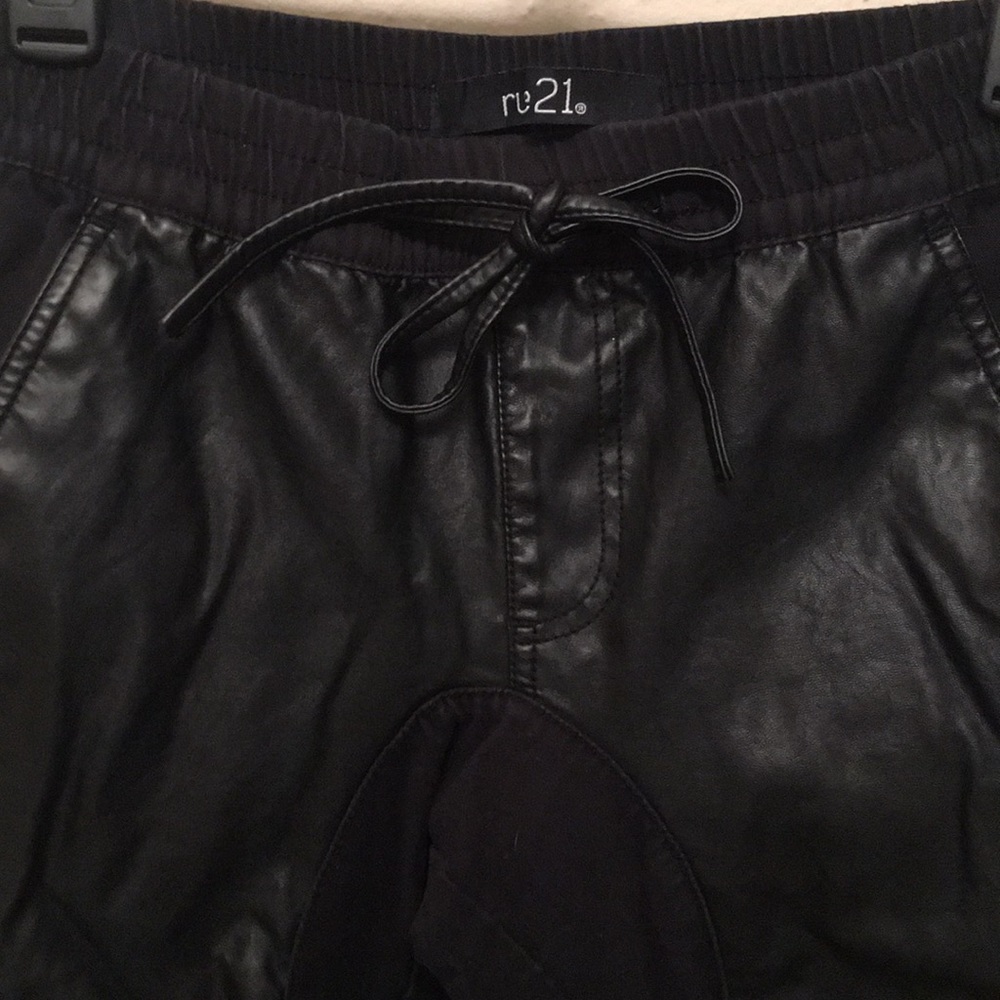 Half leather half denim black jeans
